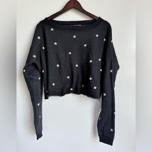 Wildfox Woman Small Football Star cropped sweatshirt dark gray white star